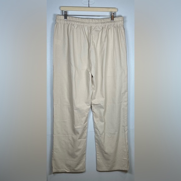 NWT Cream Straight Leg Linen Blend Pants w/ Elastic Waist and Relaxed Fit. XL - Picture 3 of 10